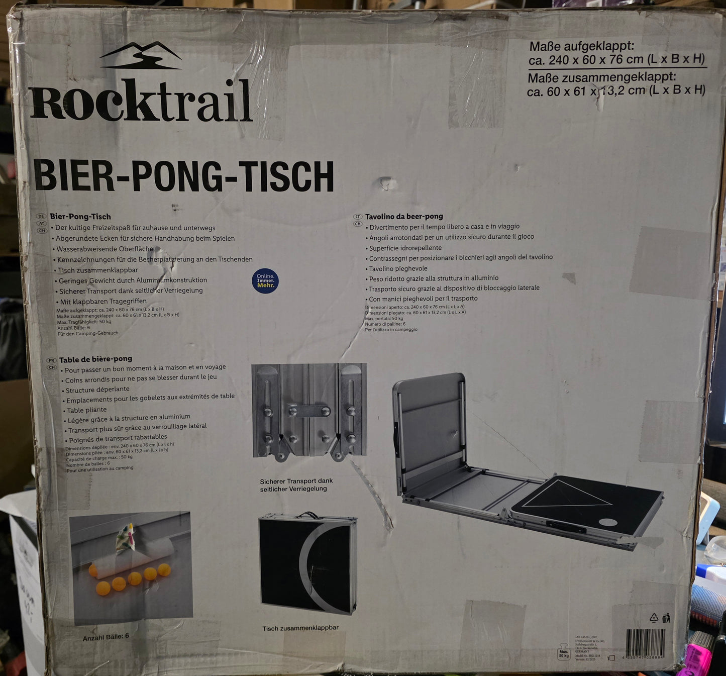 Rocktrail Bier-Pong-Tisch Bierpong incl. 6 Bälle 240x60x76 cm