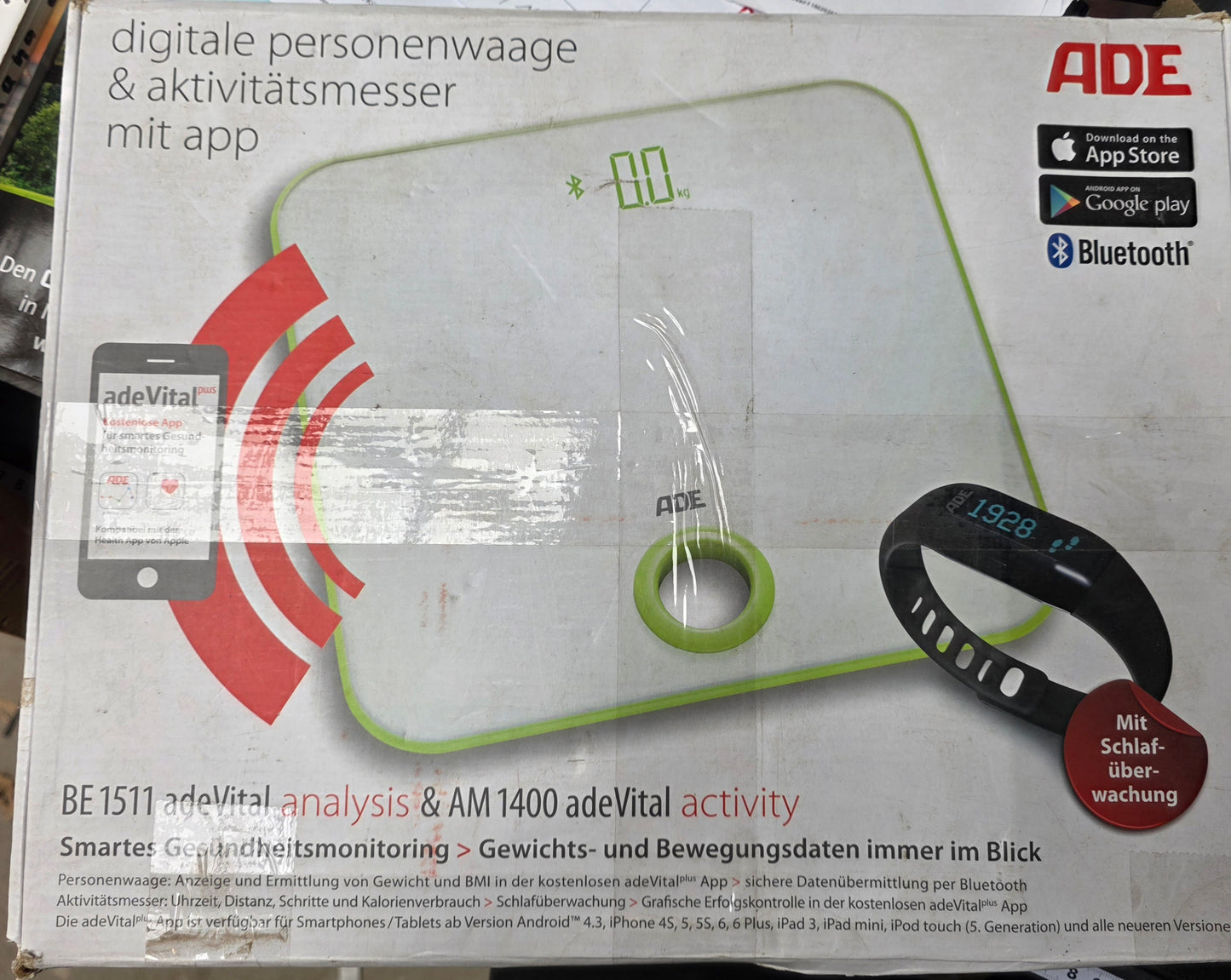 ADE BE 1511 Analysis Digitale Personenwaage Vital mit Bluetooth weiß / apfelgrün