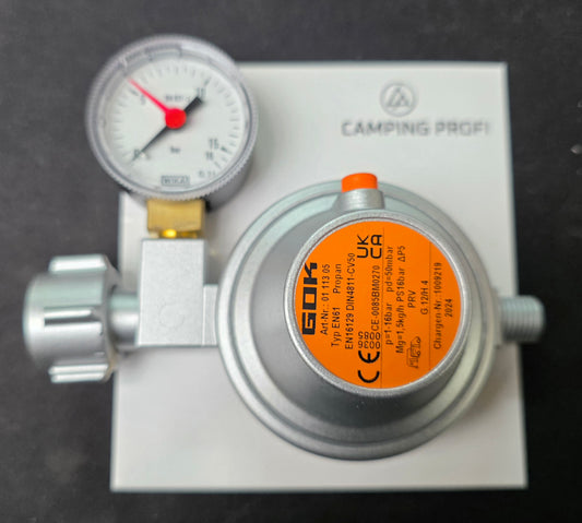GOK Niederdruckregler Gasdruckregler 50 mbar mit Manometer Gasdruckminderer 60147