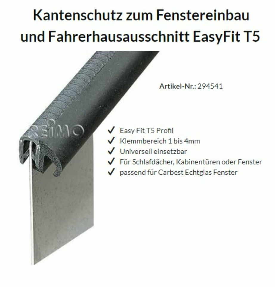 EasyFit Kantenschutz zum Fenstereinbau und Fahrerhausausschnitt EasyFit T5 Lippenprofil Dachhausschnitt / Kantenschutz Echtglasfenster 294541 / 294504