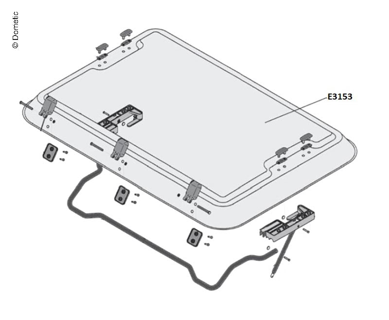 Demetic Heki 2 Deluxe Dachhaube, Ausschnittmaß: 960 x 655 mm, Dachfenster für Wohnwagen mit Bügelaufsteller / Ersatzglas mit / ohne Anbauteile