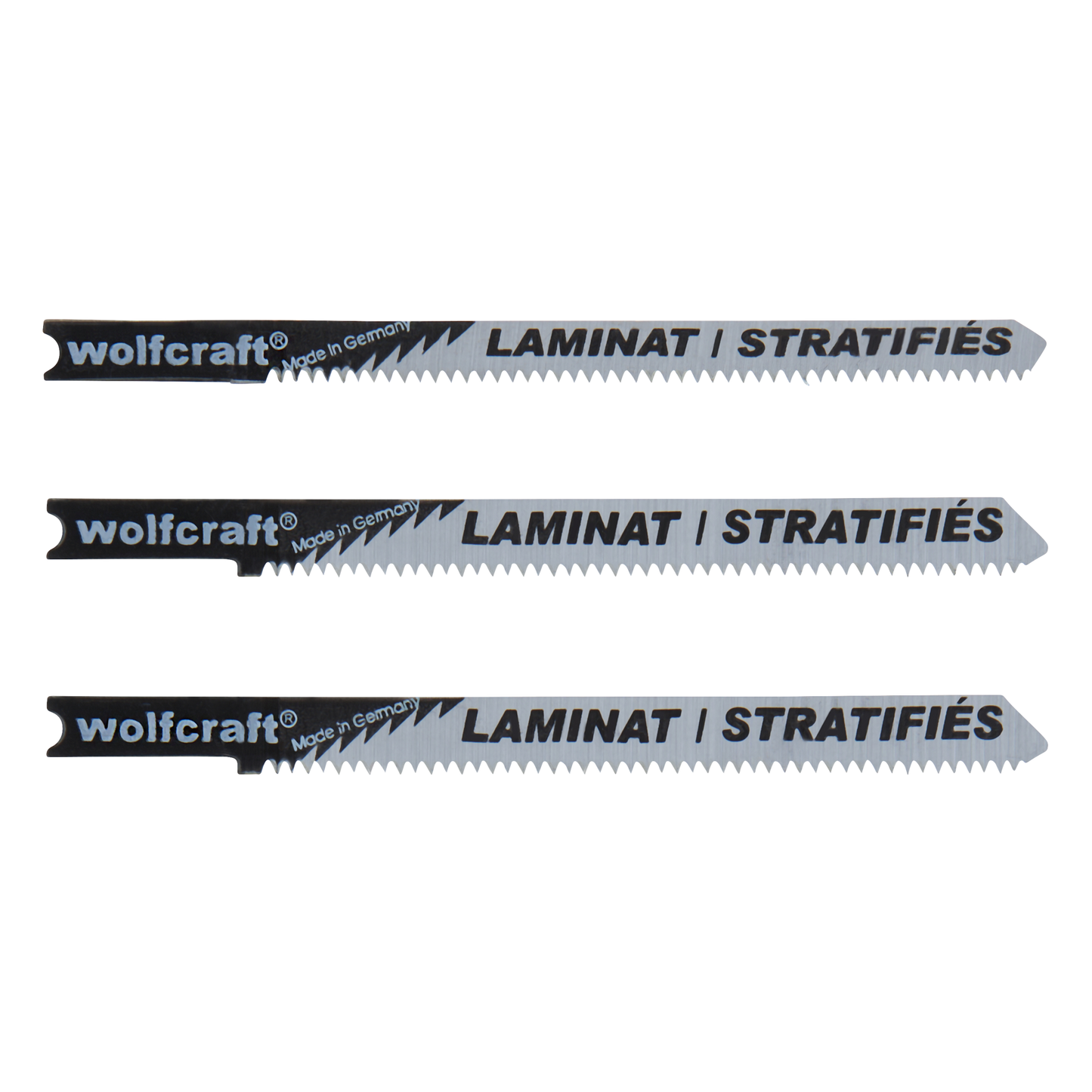Wolfcraft 3-er Pack Stichsägeblätter HCS U-Schaft für Holz / Laminat 2674 000 für Stichsägen von Black & Decker, Ryobi, Skil, Haager, Stayer