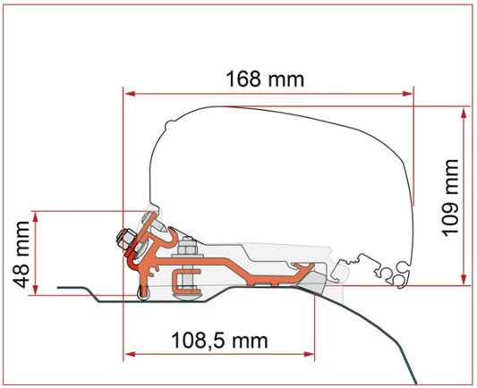 Fiamma Montageadapter F80s Fiat Ducato 250 / 290 L1 H1 ab BJ 2006 LHD+RHD Low 98655Z149