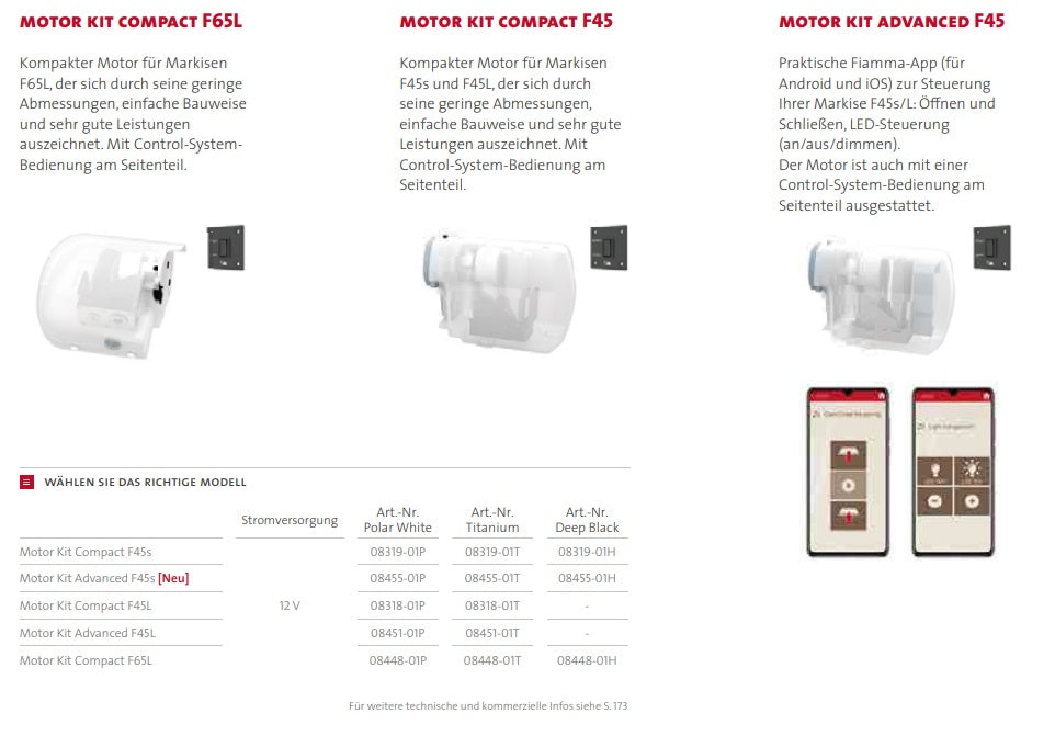 Fiamma 12V-Motor-Kit F80s & F65s + F80L & F65L Markise, wahlweise Compact, Plus, Advanced, Upgrade-Kit