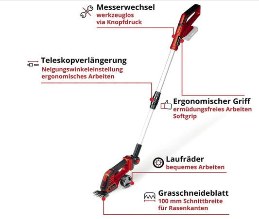 Einhell Akku-Gras- und Strauchschere GE-CG 18/100 Li T 18V mit Teleskopstiel