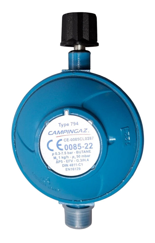 Campingaz Druckminderer / Camping-Regler 50 mbar 1,0 kg/h mit Schlauchbruchsicherung für Gasflaschen R904 und 907