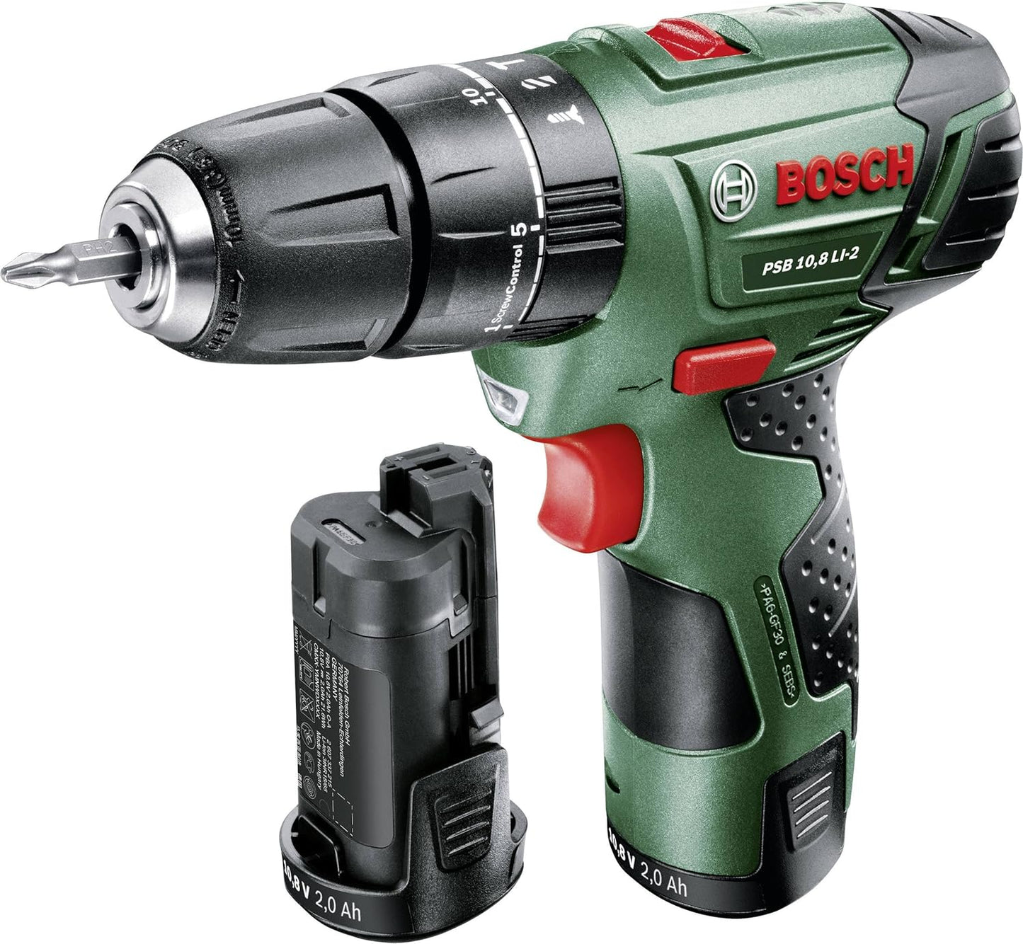 Bosch DIY Akku-Schlagbohrschrauber PSB 10,8 LI-2, Akku, Ladegerät, Doppelschrauberbit, Koffer (10,8 V, 2,0 Ah, Max. Bohr-Ø: Holz: 20 mm, Stahl: 8 mm, Mauerwerk: 6 mm)