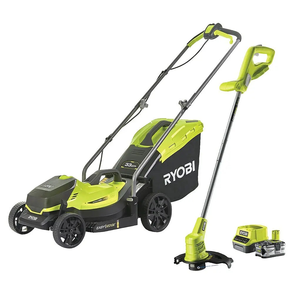 Ryobi ONE+ Akku-Rasenmäher-Set Kombo-Kit RLM1833BLT1825M mit Akku-Rasentrimmer