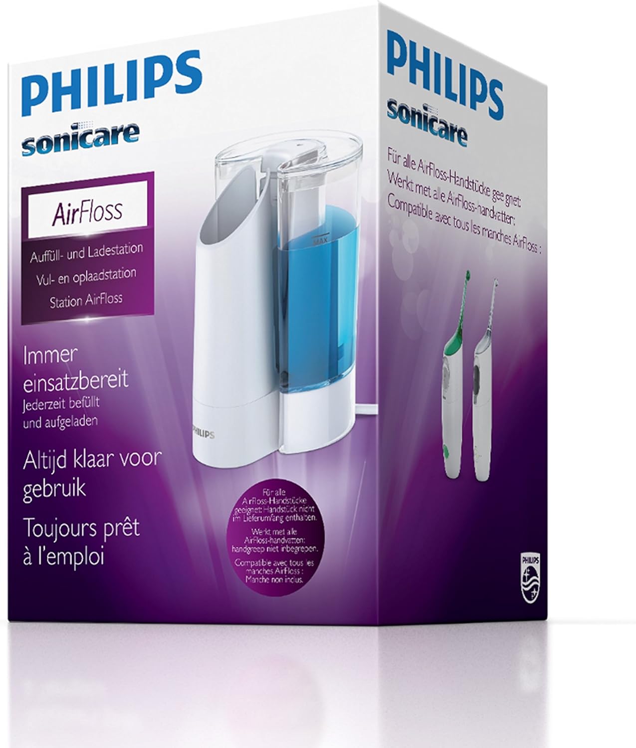 Philips Sonicare AirFloss Ladegerät & Nachfüllstation HX8460/01 - automatisches Befüllen und Laden des AirFloss Ultras zur Zahnzwischenraumreinigung – Weiß