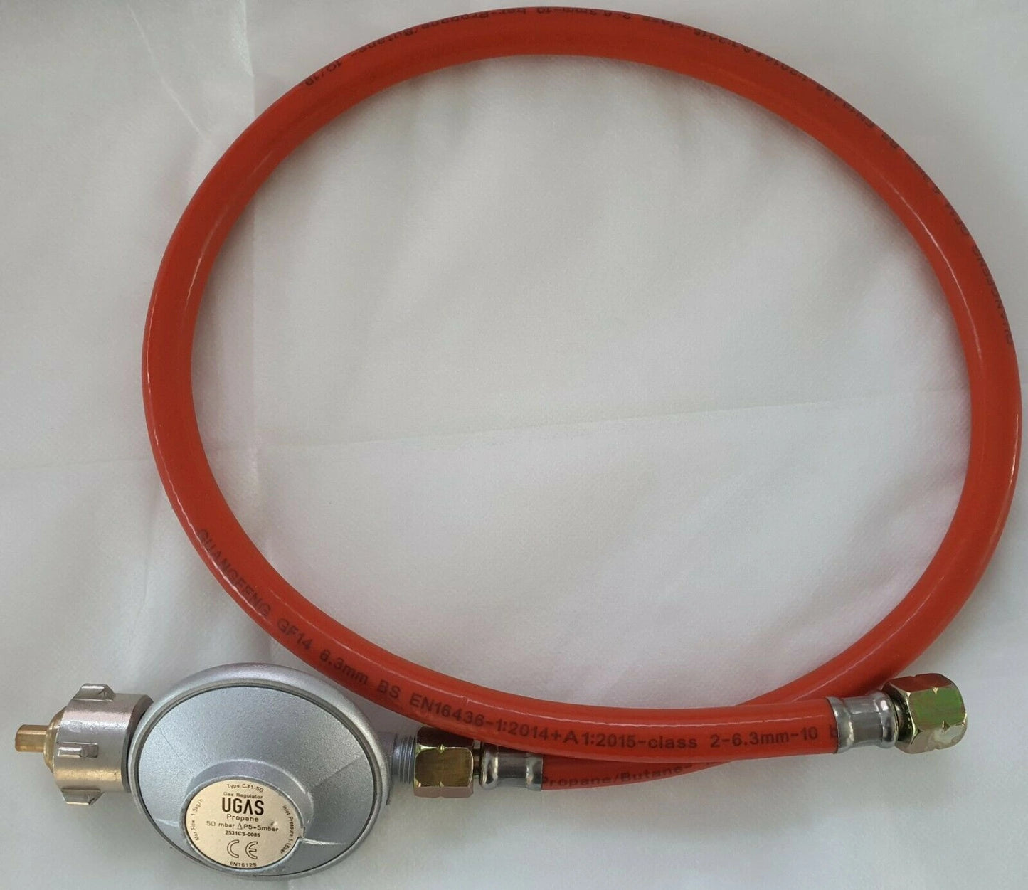 UGAS Gasdruckregler mit Schlauch Gasschlauch 50 mbar 70 cm Schlauchlänge für Gasgrill und Terrassenheizer